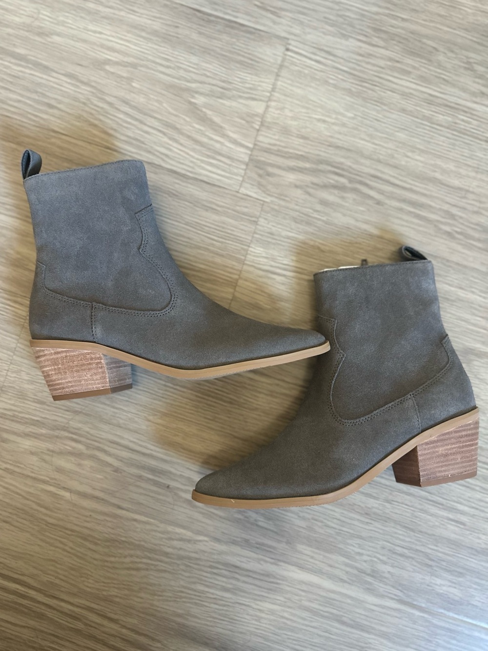 Women's Western Gray Suede Ankle Boots - Stylish Block Heel